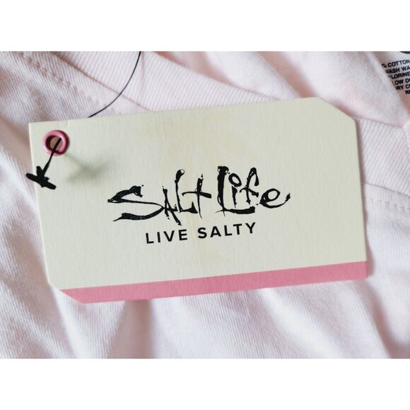 Salt Life L T-Shirt Women's Large Peach Beach Tropical Print on Back COTTON NWT - Picture 7 of 8
